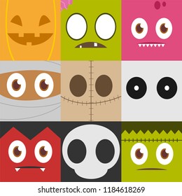 Set of Halloween Character & sign Vector Illustration