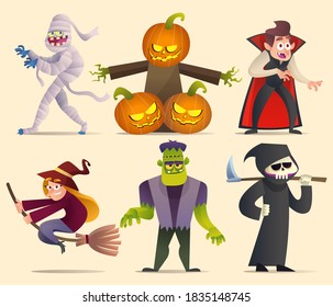 Set of halloween characters collection cartoon illustration