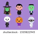 Set of Halloween characters flat design. mummy, zombie,  frankenstein