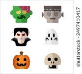 Set of Halloween characters flat design. zombie, frankenstein