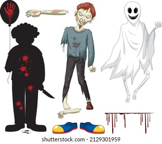 Set of halloween characters on white background illustration