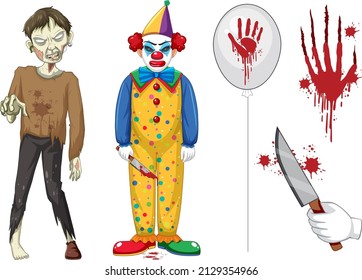 Conjunto de caracteres de halloween en la ilustración de fondo blanco