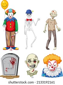 Conjunto de caracteres de halloween en la ilustración de fondo blanco