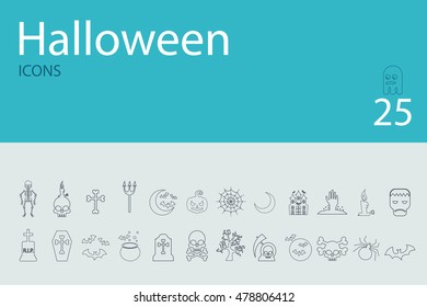 Set of Halloween characters. Scrapbook elements. Vector illustration. Cat, bat, spider, ghost, pumpkin, witch hat, skull, cross.