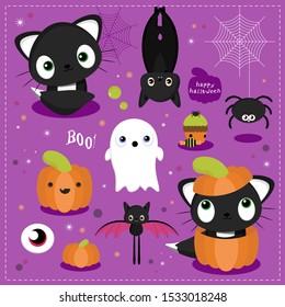 Set of halloween characters and shapes. Vector illustration.