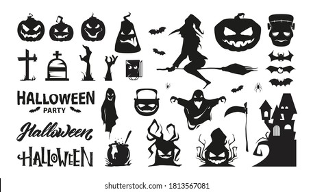 Set of halloween characters. Silhouette collection. Vector illustration 