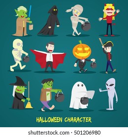 Juego de caracteres de Halloween . Ilustración vectorial de Halloween.