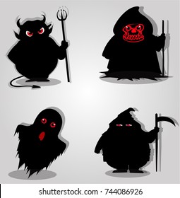 Set of halloween characters. Vector illustration, icons, clip art.