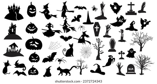 Set of Halloween clipart on white background