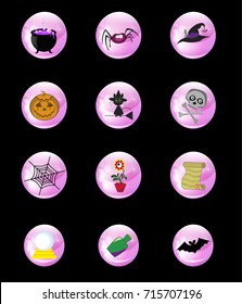 set of halloween colored  magic icons isolated on black background. Vector illustration. Clip art. 