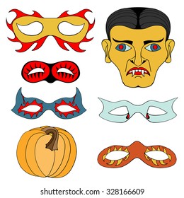 Set of Halloween colored mask. Vector illustration. Isolated on white