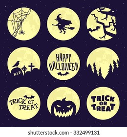 Set of Halloween Concepts. Pumpkin, Bat, ?emetery, Spider, Witch. Trick or Treat. Halloween Night Party. Vector Illustration. 