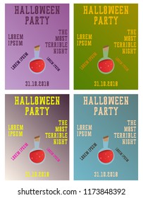 Set of Halloween Concepts. Vector Illustration. Pumpkin and Spider Web, Witch Hat and Cauldron, Skull and Bones, Night Party. Trick or Treat.