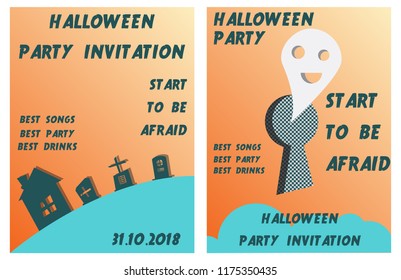 Set of Halloween Concepts. Vector Illustration. Pumpkin and Spider Web, Witch Hat and Cauldron, Skull and Bones, Night Party. Trick or Treat.