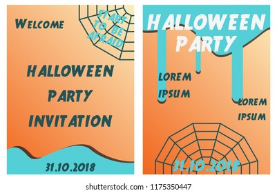 Set of Halloween Concepts. Vector Illustration. Pumpkin and Spider Web, Witch Hat and Cauldron, Skull and Bones, Night Party. Trick or Treat.