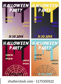 Set of Halloween Concepts. Vector Illustration. Pumpkin and Spider Web, Witch Hat and Cauldron, Skull and Bones, Night Party. Trick or Treat.