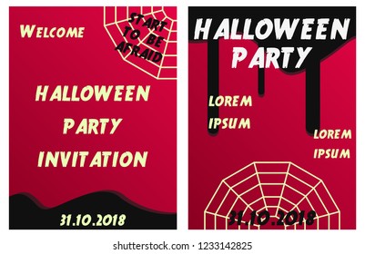 Set of Halloween Concepts. Vector Illustration. Pumpkin and Spider Web, Witch Hat and Cauldron, Skull and Bones, Night Party. Trick or Treat.
