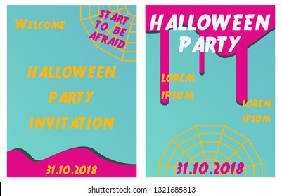 Set of Halloween Concepts. Vector Illustration. Pumpkin and Spider Web, Witch Hat and Cauldron, Skull and Bones, Night Party. Trick or Treat.