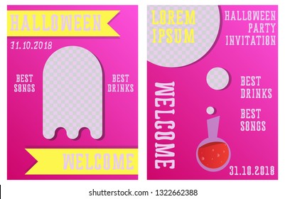 Set of Halloween Concepts. Vector Illustration. Pumpkin and Spider Web, Witch Hat and Cauldron, Skull and Bones, Night Party. Trick or Treat.
