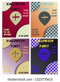 Set of Halloween Concepts. Vector Illustration. Pumpkin and Spider Web, Witch Hat and Cauldron, Skull and Bones, Night Party. Trick or Treat.