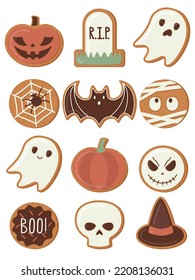 Set of Halloween cookies. Cute vector illustration.