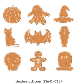 Set of  halloween cookies with icing or glazing.October vibes and colors. Vector flat cartoon illustration.