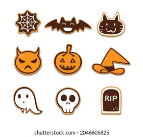 Set of Halloween cookies isolated on white background.