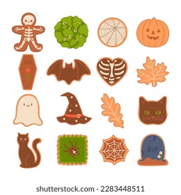 Set of Halloween cookies top view isolate on white background. Vector graphics. svg