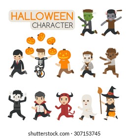 Set of halloween costume characters , trick or treat , eps10 vector format