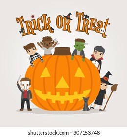 Set of halloween costume characters  , trick or treat , eps10 vector format