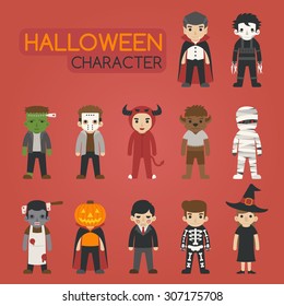 Set of halloween costume characters , trick or treat , eps10 vector format