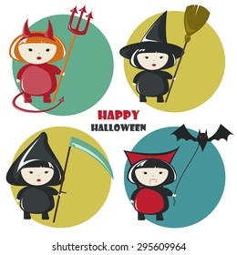 Set of  halloween costume characters. Vector illustration.