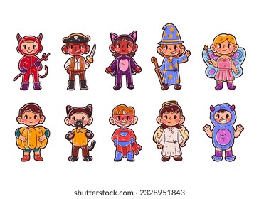 Set of halloween costume kids character hand-drawn collection