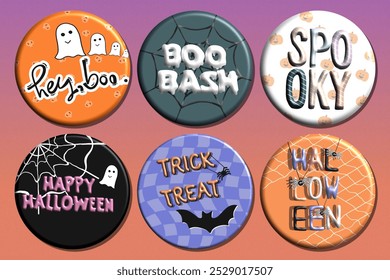 Set Halloween costume, modern design, vivid colors.