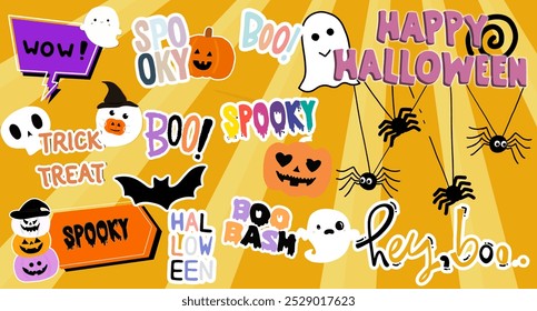 Set Halloween costume, modern design, vivid colors.