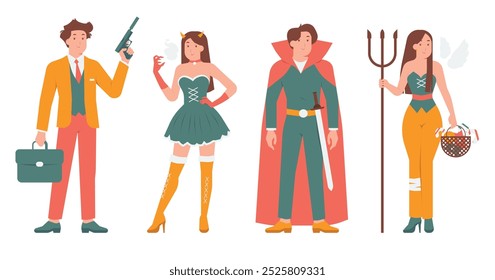 Definir trajes de Halloween disfarce comemorar a ilustração do conceito da festa de fim de ano