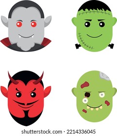 Set of halloween creatures, vector illustration.