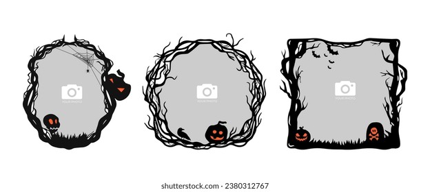 Set of Halloween creepy frame for photo. Usable for social media, card, and banner element