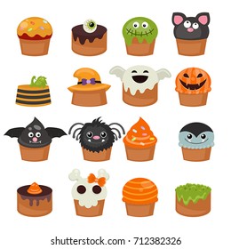 Set of Halloween Cupcakes on white background. Happy Halloween.