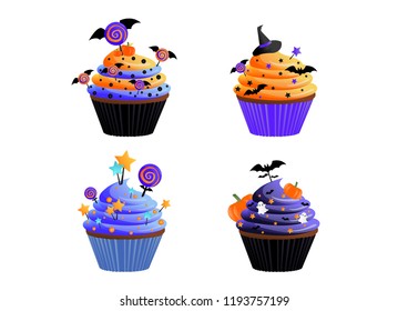 Set of Halloween Cupcake.Vector