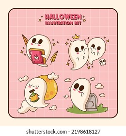 set of halloween cute ghost illustration
