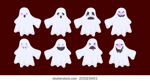Set of Halloween cute ghosts cartoon character icon vector illustration.