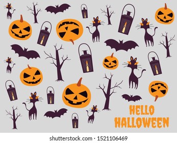 Set of halloween day in background and pattern, vector, illustration.