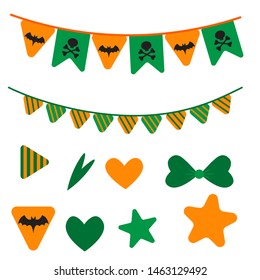 Set halloween decoration. Holiday flag element. Drawing for menu, catalog, restaurant, cartoon, game, kitchen. Vector illustration
