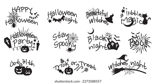 Set of Halloween decoration lettering. Decorative Happy halloween Calligraphy collection. Vector illustration.