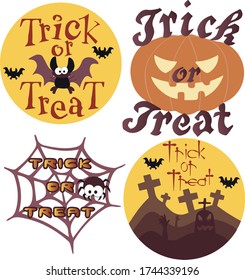 Set of halloween decoration patterns of trick or treat lettering 