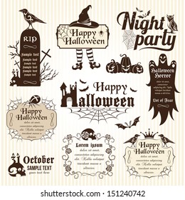 Set of halloween decorative elements. Monochrome version