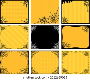 A set of Halloween decorative frames with spider webs in the corners