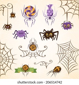 Set of halloween decorative spiders