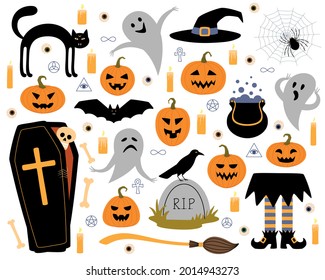 Set of Halloween design elements. Vector illustration.